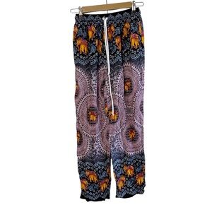 Kathmandu Imports Multicolor Elephant Print Drawstring Jogger Pants Boho Hippie